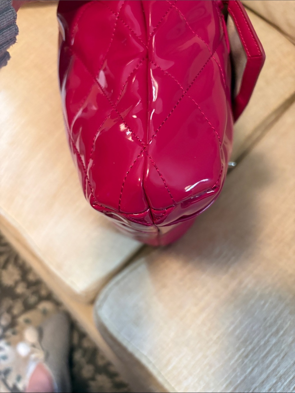 Rare Coach Hot Pink Patent Quilted Shoulder Bag with Silver Chain Straps. - Picture 5 of 15